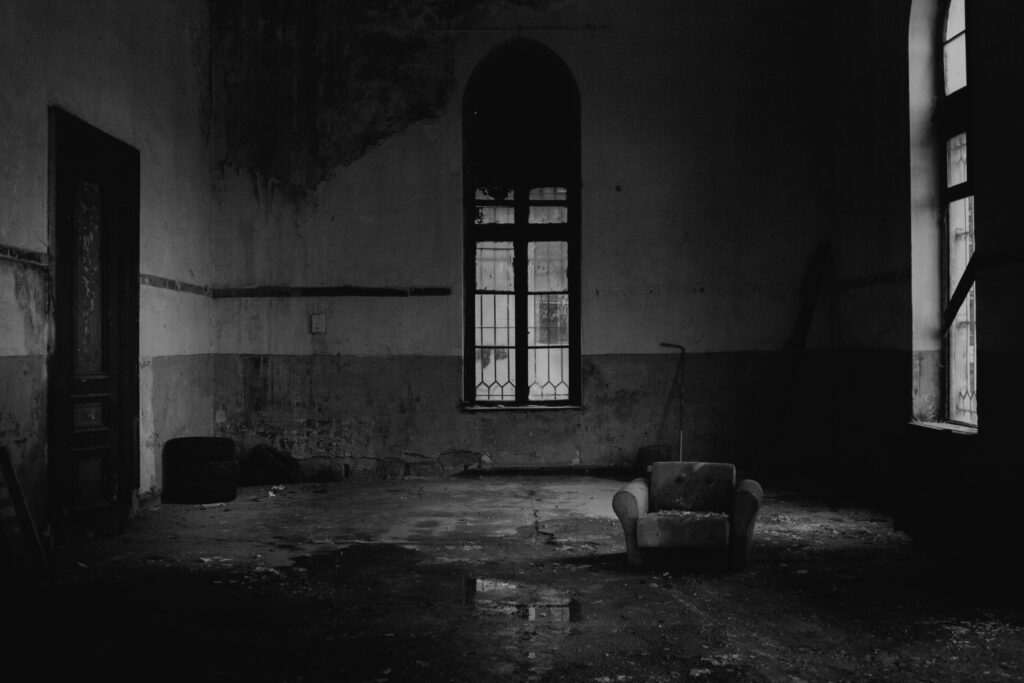 Armchair in an abandoned building